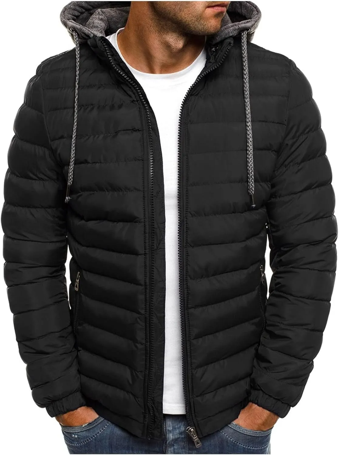 SHOPESSA Men Fleece Lined Windbreaker Hooded Lightweight Down Jacket Womens Winter Jacket 2023 Extreme Cold Weather Jacket
