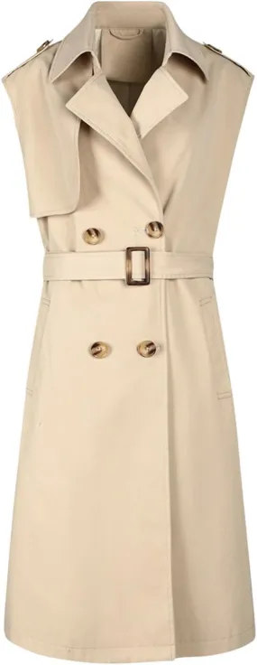 Sleeveless Trench Coat Women V Neck Double Breasted Belted Overcoat Business Casual Work Jacket Blazer Dress 2024