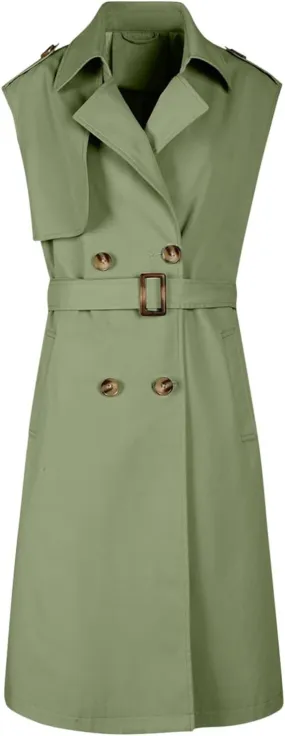 Sleeveless Trench Coat Women V Neck Double Breasted Belted Overcoat Business Casual Work Jacket Blazer Dress 2024