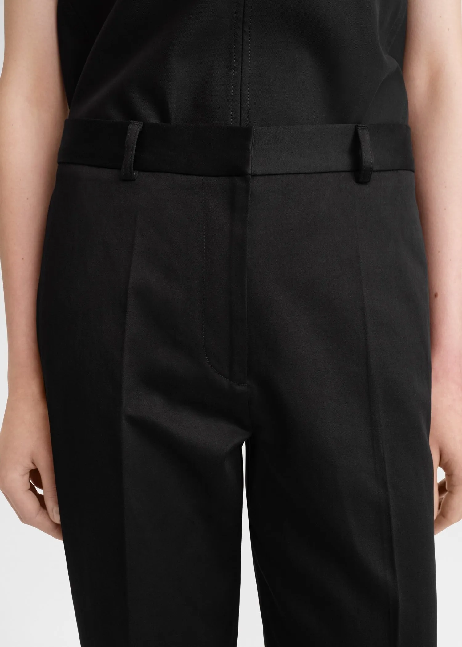Straight satin trousers black