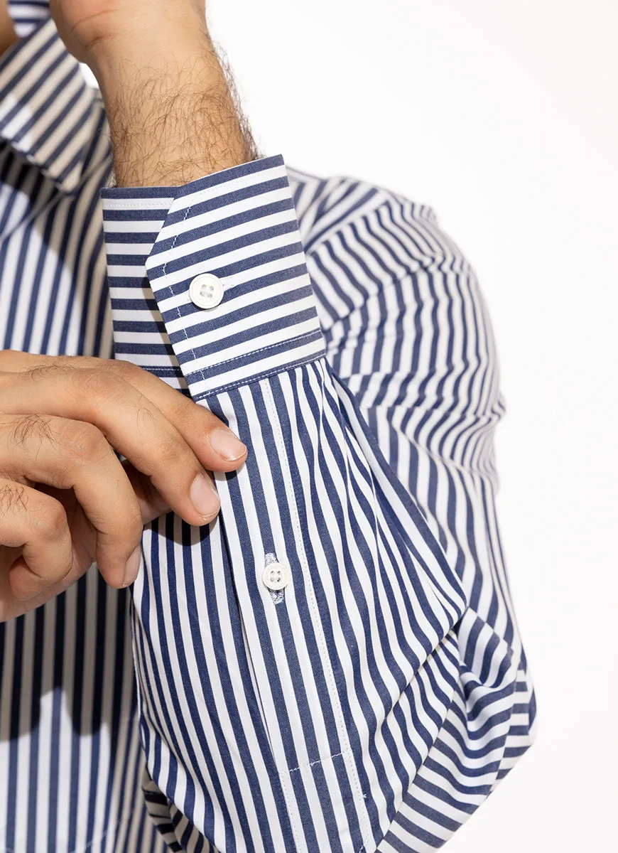 Supernova Silver - Dark Blue Chalk Stripes Formal Shirt
