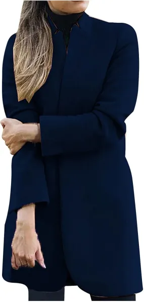 Trench Coats for Women Casual Stand Collar Double Breasted Wool Coats Oversized Warm Winter Long Pea Coat Jackets