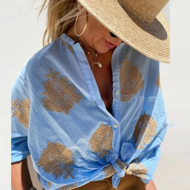 UAKISS  -  2024 Autumn Pattern Printed Loose Shirts New Casual Single Breasted Bohemian Tops Elegant Long Sleeve Commuter Women's Blouses