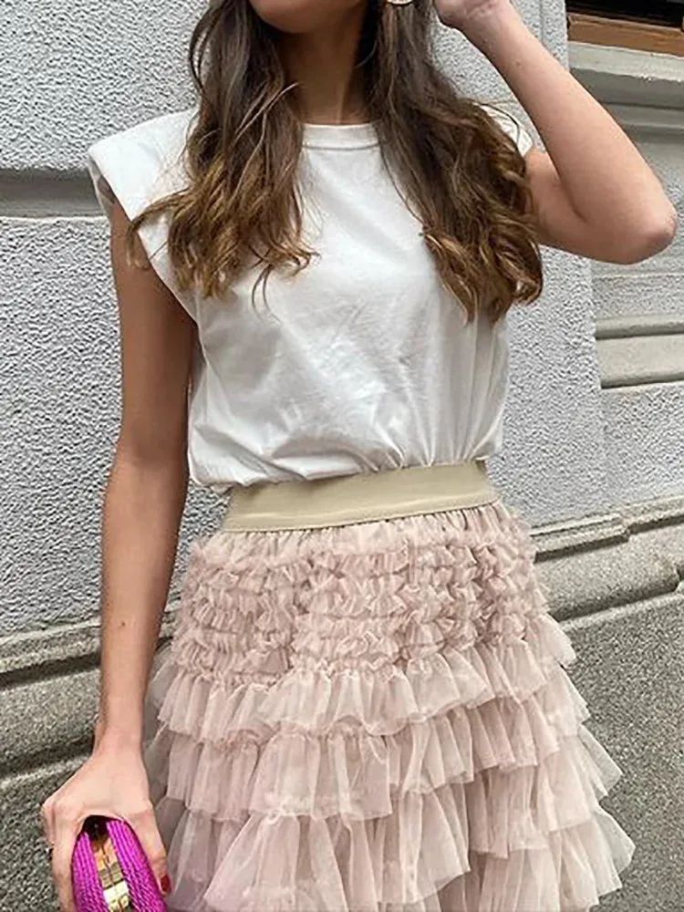 UAKISS  -  Vintage Women Solid Mesh Patchwork Long Skirts Bohemian Lady Causal High Waist Hollow Out Female Maxi Skirts Spring Summer 2024