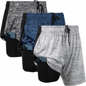 Ultra Performance 3 Pack Mens 2 in 1 Athletic Running Shorts 7 inch Inseam Workout Gym Compression Shorts for Men