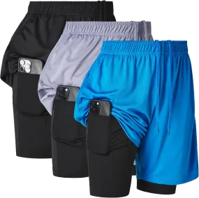 Ultra Performance 3 Pack Mens 2 in 1 Athletic Running Shorts 7 inch Inseam Workout Gym Compression Shorts for Men