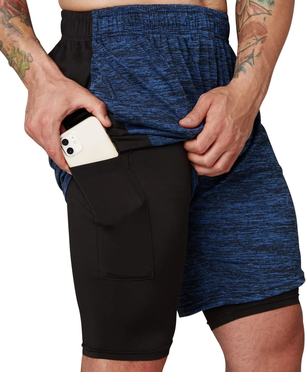 Ultra Performance 3 Pack Mens 2 in 1 Athletic Running Shorts 7 inch Inseam Workout Gym Compression Shorts for Men