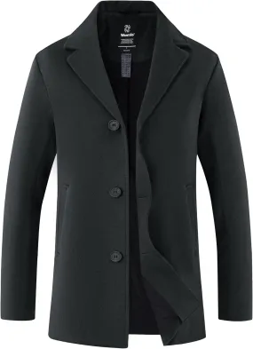 wantdo Men's Single Breasted Pea Coat Windproof Winter Coat Classic Notched Collar Military Jacket