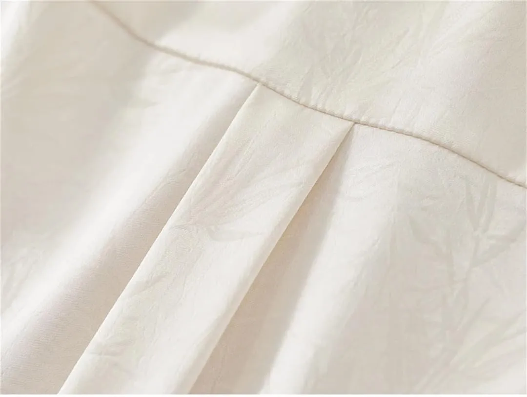 Women Elegant Jacquard Shirts Chiffon Ruffles Sleeve Buttons Blouses Casual Office Lady Top