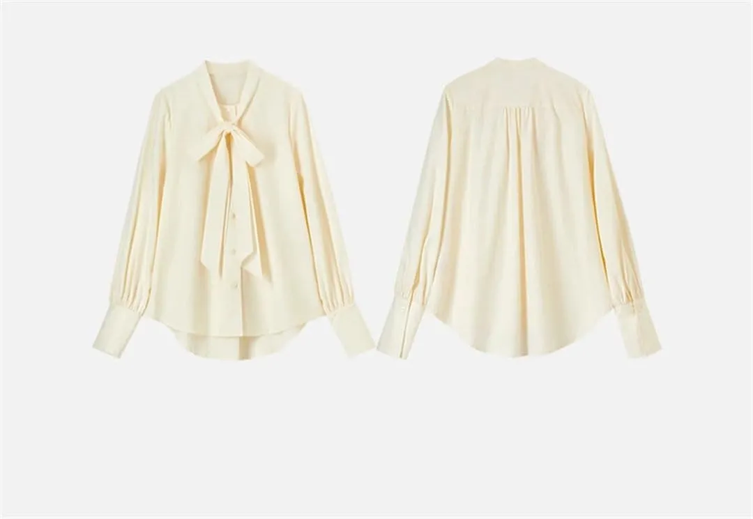 Women Straight Casual Lace-Up Shirt Elegant Single Breasted Solid Color Blouses Office Lady Top