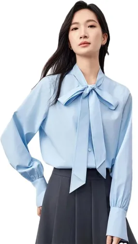 Women Straight Casual Lace-Up Shirt Elegant Single Breasted Solid Color Blouses Office Lady Top