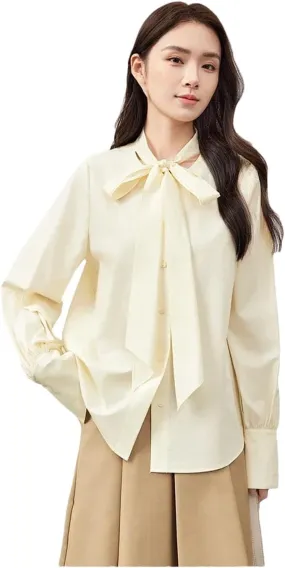 Women Straight Casual Lace-Up Shirt Elegant Single Breasted Solid Color Blouses Office Lady Top