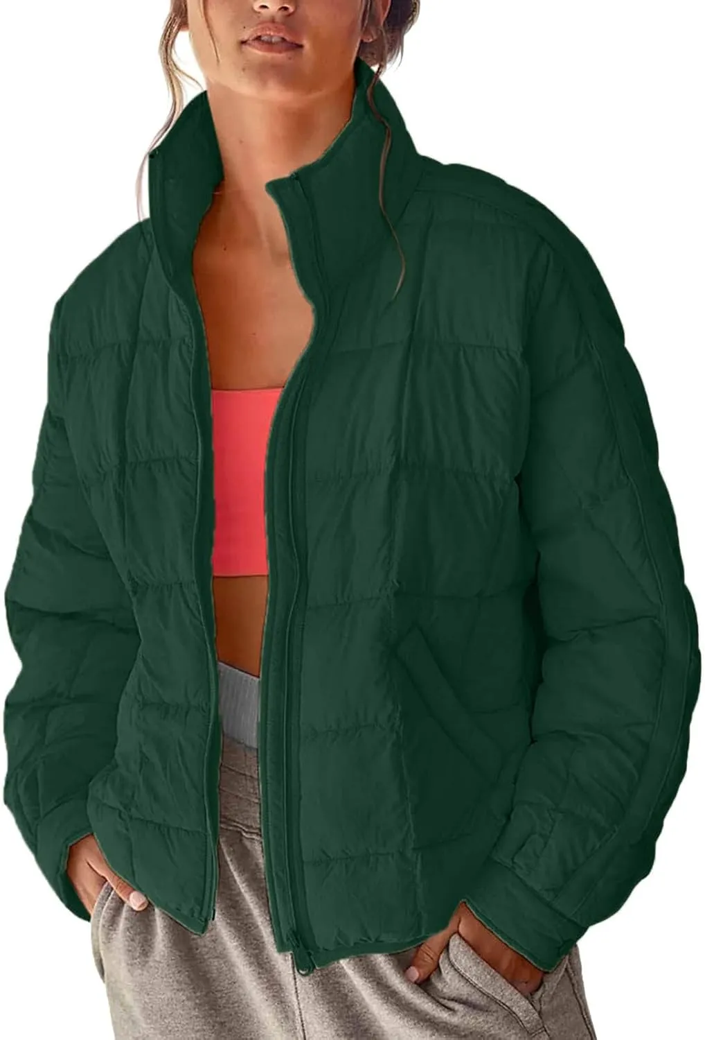 Womens Lightweight Puffer Jacket Quilted for Women Jacket Reversible Button Down With Hood Puffer Fancy Fit It Coat