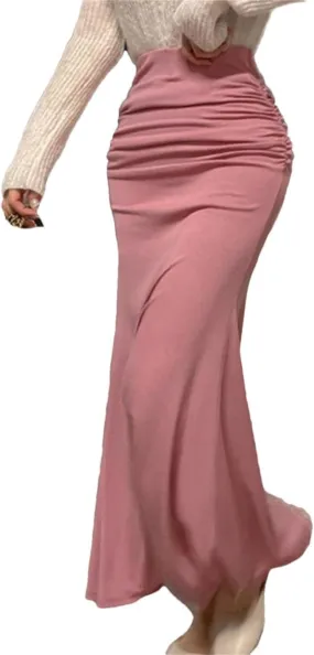 Women's Pleated Satin High Waist Skirt A-Line Casual Classic Retro Outdoor Skirt