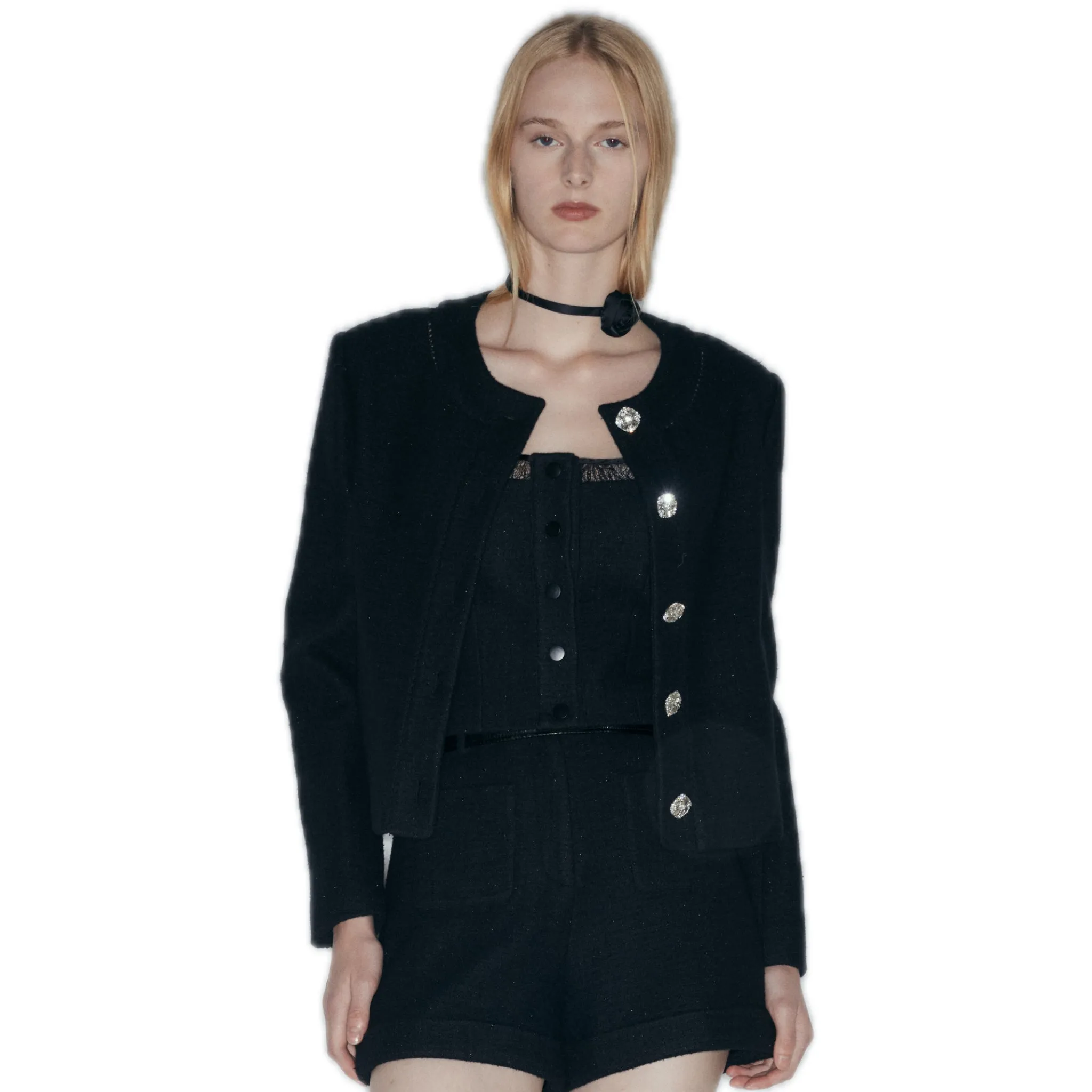 Wool-Blend Tweed Jacket In Black