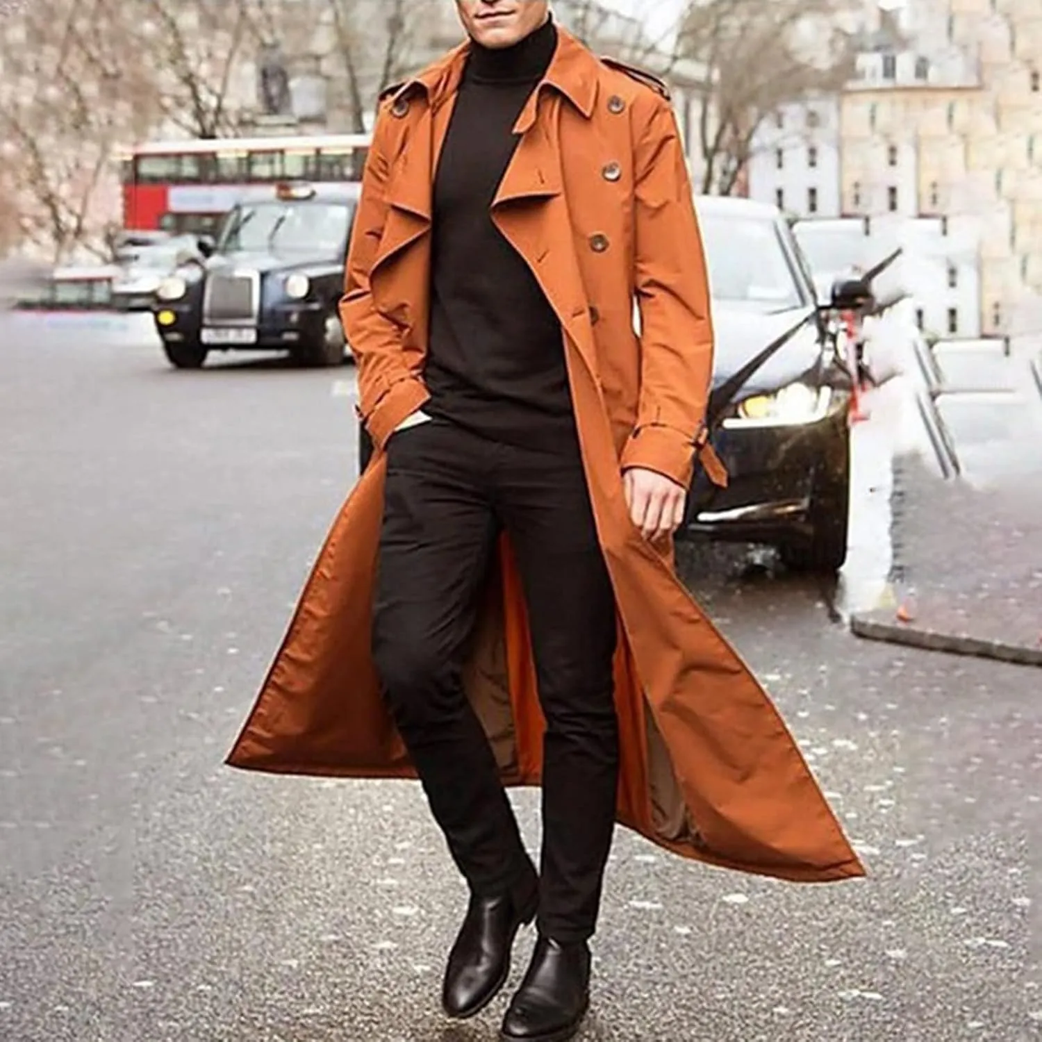 Ymosrh Mens Jackets Lightweight Long-Slevee Luxury Full Length Trench Coat Long Wool Overcoat Winter Fleece Jacket